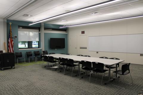 Photograph of Meeting Room A showing the divider closed.