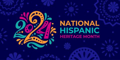 bright colors on a purple background that read 2024 national hispanic heritage month 