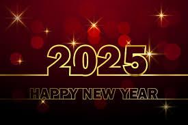 red background with gold lettering reading "2025 happy new year" 