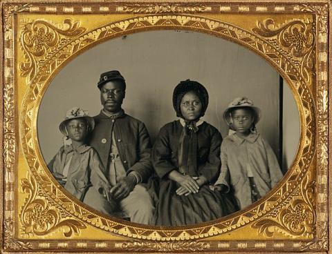 African American Soldier with Family
