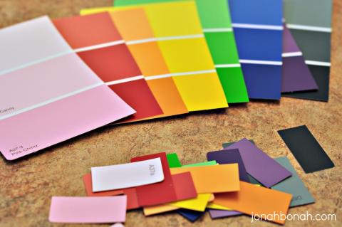 paint chips in rainbow colors 