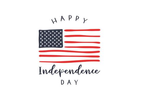 The words "Happy Independence Day" with an American Flag 