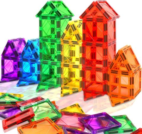 colorful tiles that magnet together to look like houses 