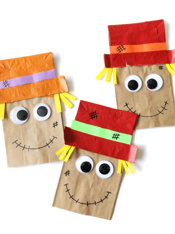Photo of 3 scarecrows made from paper lunch bags