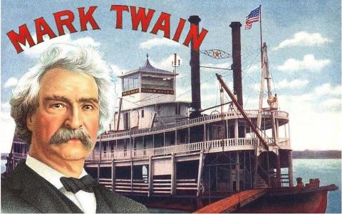 Mark Twain with a steamboat
