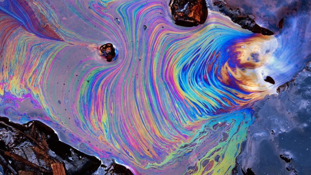 an oil spill that looks like a rainbow 