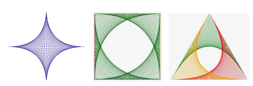 parabolic line drawings in multiple colors and shapes. 