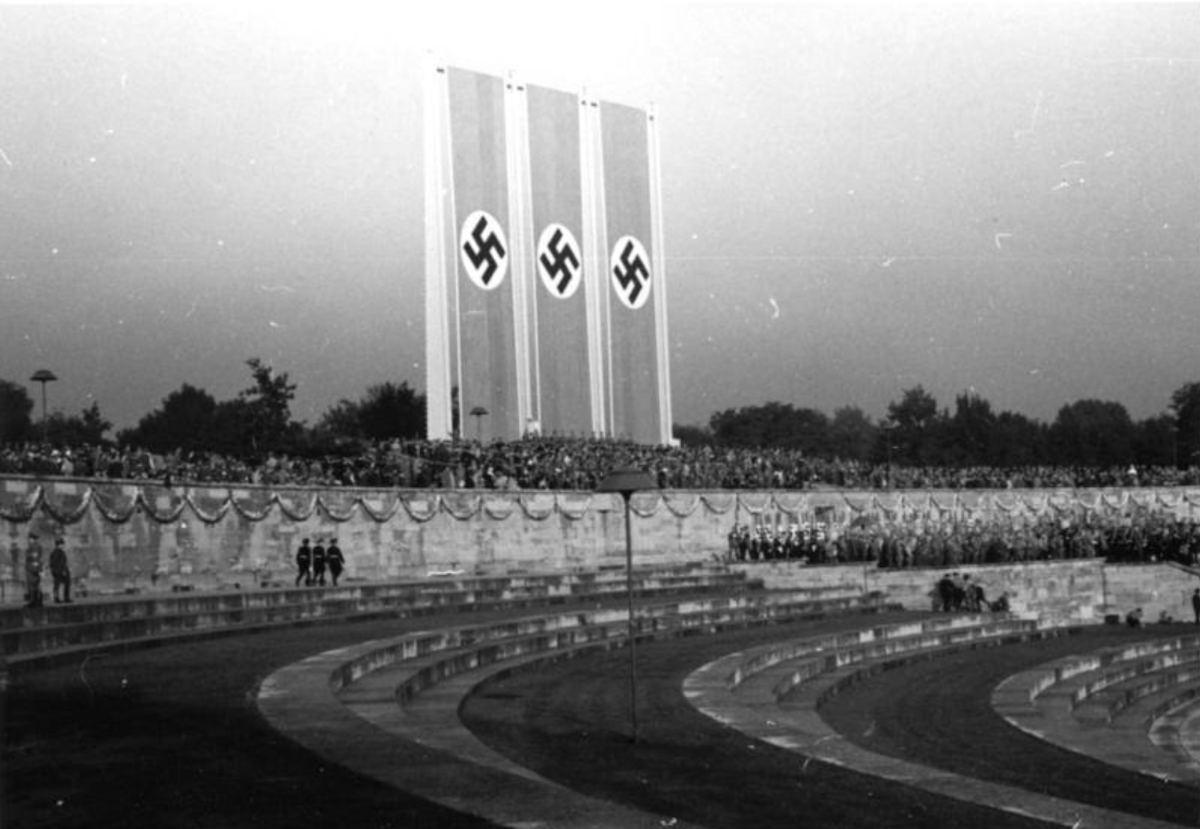 Nazi Germany with large swastika flags