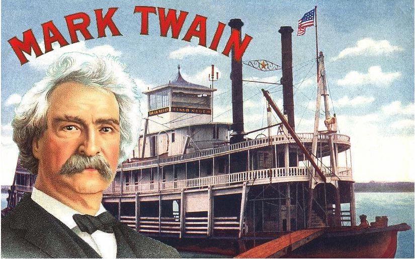 Mark Twain with a steamboat